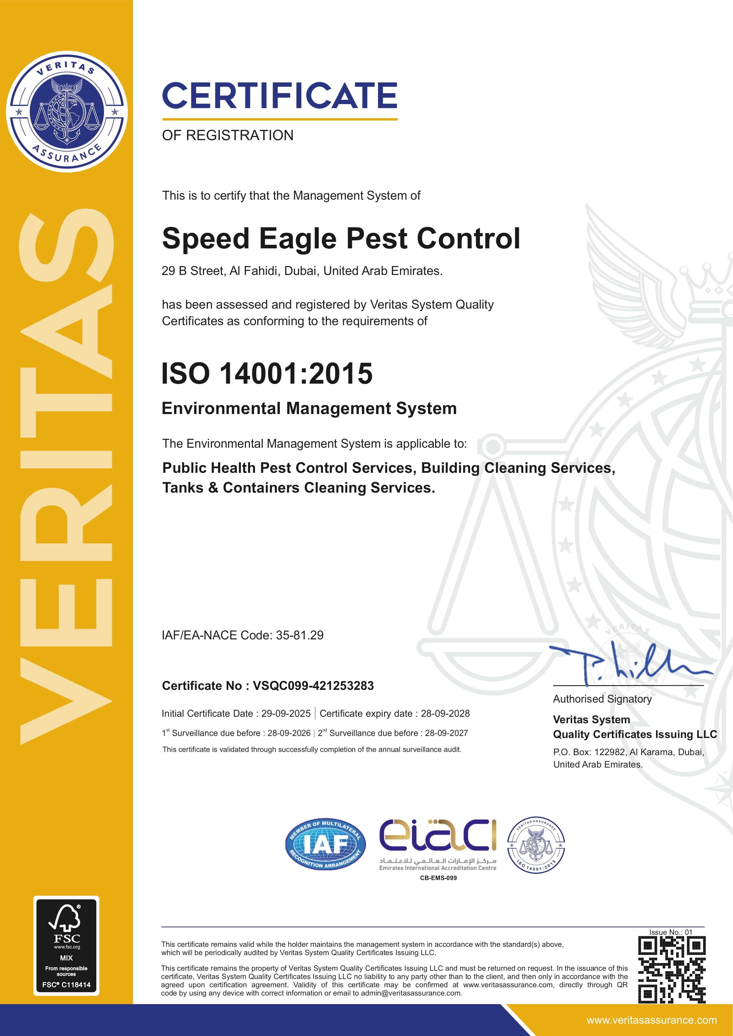 ISO 14001:2015 certificate