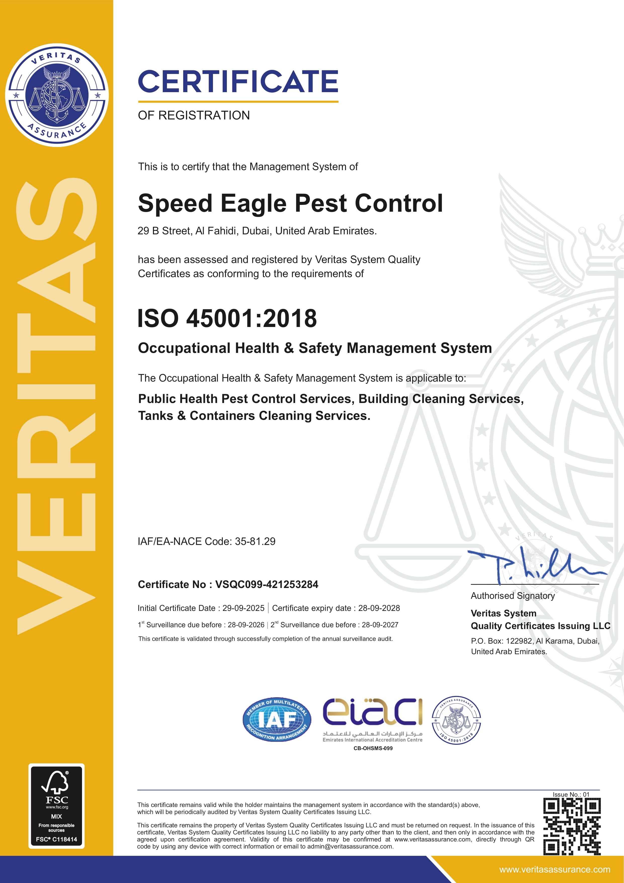 ISO 45001:2018 certificate